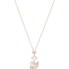 Swarovski Dazzling Swan Y Kolye Pembe Pembe Altin Rengi Kaplama
