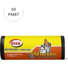 Ögem Büyük Boy Çöp Torbası 65 x 80 cm 10 Lu Rulo x 50 Paket = 500 Adet (Siyah)