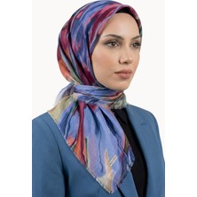 Hadiora Kadın Mavi Mürdüm Soyut Desenli Pamuklu Flamlı Eşarp