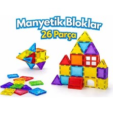 Scntoys Manyetik Yapı Blokları – Çocuklar Için Renkli 3 Boyutlu 26 Parça Manyetik Karo Oyun Seti