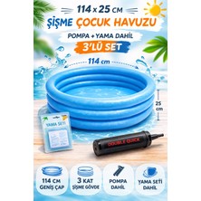 Yıldırım Oyuncak 114X25 cm Mavi Şişme Çocuk Havuzu Seti – Pompa ve Yama Dahil 3’lü Set