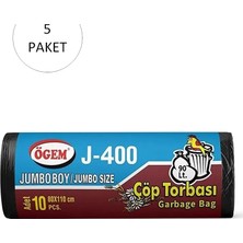 Ögem J-400 Jumbo Boy Çöp Torbası 80 x 110 cm 10 Lu Rulo x 5 Paket = 50 Adet (Siyah)