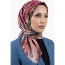 Hadiora Kadın Gül Kurusu Yeşil Soyut Desenli Pamuklu Flamlı Eşarp