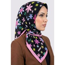 Hadiora Lady Coco Kadın Siyah Çok Renkli Papatya Desenli Organik Pamuk Soft Eşarp
