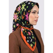 Hadiora Lady Coco Kadın Siyah Çok Renkli Papatya Desenli Organik Pamuk Soft Eşarp