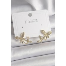 Uravas Store Pirinç Gold Renk Zirkon Taşlı Kelebek Model Kadın Küpe