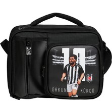 Beşiktaş Lisanslı Orkun Kökçü Tasarımlı Beslenme Çantası - 3 Bölmeli Suni Deri Detaylı Siyah Okul Çantası