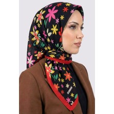 Hadiora Lady Coco Kadın Siyah Çok Renkli Papatya Desenli Organik Pamuk Soft Eşarp