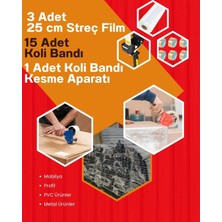 Dalpak Ambalaj 15 Adet Koli Bandı + 3 Adet 25 cm Streç Film + 1 Adet Koli Bandı Kesme Aparatı Seti
