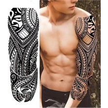 Hediye Vakti Maori Geçici Dövme Full Kol – Tribal Desenli Büyük Boy Tattoo (48X17 Cm)
