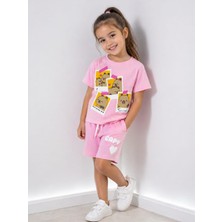 Bubiee Baby Kız Çocuk Pembe Pamuklu Capybara Baskılı T-Shirt ve Şort Alt Üst Takım