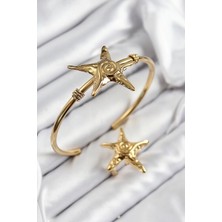 Uravas Store Pirinç Deniz Yıldızı Model Gold Renk Bileklik Yüzük Set
