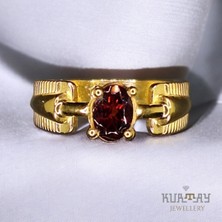 KURTAY JEWELLERY Garnet Taşlı 22K Altın Kaplama Gümüş Yüzük
