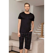 Aydoğan Erkek Kısa Kol Kaprili Modal Pijama Takımı 260033 SIYAH01