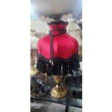 Betonique Stone Klasik Abajur Bordo Başlık Siyah Saçak - Bronz Ayak 51CM.