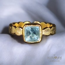 KURTAY JEWELLERY Blue Topaz Taşlı 22K Altın Kaplama Gümüş Yüzük