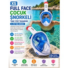 Mavi Beyaz Çocuk Full Face Şnorkel Maske Xs Tam Yüz Dalış Maskesi Taşıma Çantalı Seti 4-10 Yaş