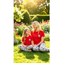 NiCe İç Giyim Hello Kitty Lisanslı Anne & Kız Kombin Pijama Takım Kırmızı & Gri Bisiklet Yaka %100 Pamuk Penye ( Ayrı Satılır ) Anneler Günü