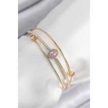 Uravas Store Pirinç Zirkon Taşlı Baget Model Gold Renk Kadın Bileklik