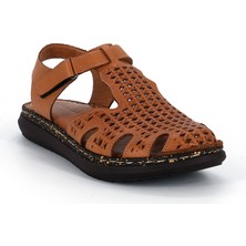 Mammamia D26YS-2750 Kadın Hakiki Deri Burun Kapalı Günlük Comfort Sandalet Taba