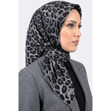 Hadiora Rumipek Kadın Gri Siyah Leopar Desenli Organik Pamuk Soft Eşarp