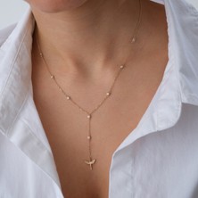 Cherry By Özkonak Melek Kanadı Taşlı Altın Kolye