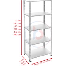 Rafburada 5 Katlı Galvaniz Çelik Raf - Depo, Arşiv, Kiler, Dosya, Market Rafı 59X60 CM-300 Cm-1.50 mm