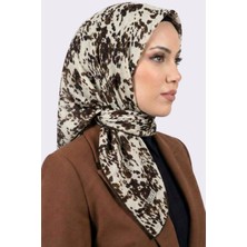 Hadiora Zer Kadın Ekru Kahverengi Modern Desenli Organik Pamuk Soft Eşarp