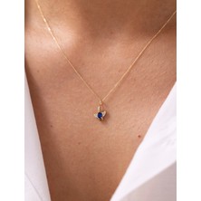Zeyd Jewelry Lacivert Damla Taşlı Melek Kanadı 14 Ayar Altın Kolye