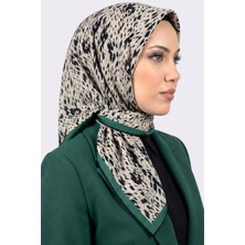 Hadiora Zer Kadın Ekru Yeşil Modern Desenli Organik Pamuk Soft Eşarp.