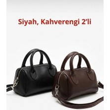 Arvelia Siyah,kahverengi 2'li Paket Suni Deri El&omuz Çantası
