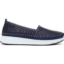 Derimod Kadın Lacivert Kalın Tabanlı Deri Konfor Loafer 26PFD330118