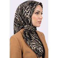 Hadiora Zer Kadın Taba Kahve Zebra Desenli Organik Pamuk Soft Eşarp.