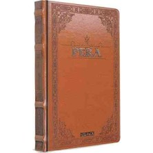 Gıpta Pera Yaldızlı Deri Kapaklı Özel Ciltli Defter - 13X21 cm 120 Yp Çizgisiz Ajanda Kahverengi