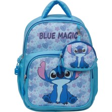 Jasfur Stitch Anaokulu Çantası Mavi Kreş ve Okul Öncesi Sırt Çantası Cüzdan Hediyeli Çocuk Okul Çantası