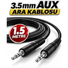 Derwell 3.5 mm Erkek / Erkek 1.5 Metre 1.5mt Stereo Aux Kablo Üniversal Tüm 3.5mm Aux Girişli Cihazlar Ile Uyumludur Siyah