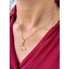 Vulcao Gold Renk Zirkon Taş Detaylı Kelebek Model Kolye