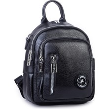 Nas Bag Kadın Dönüştürülebilir Sırt ve Omuz Çantası Şık Geniş Fermuarlı Çanta (24X31X14 Cm) Siyah Victoria
