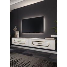 Cantek Dizayn TV1410-1410-TWİNRETRO-32 Tv Sehpası Beyaz-Altın
