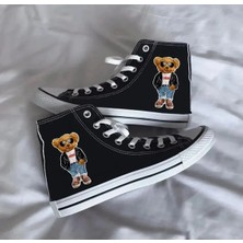 Ymn Ayakkabı Teddy Bear Ayıcık Baskılı Siyah Bilekli Spor Ayakkabı Çocuk Sneaker