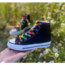 Ymn Ayakkabı Gökkuşağı Bağcıklı, Siyah Bilekli Spor Ayakkabı Çocuk Sneaker