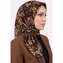Hadiora Zer Kadın Bordo Çiçek Desenli Organik Pamuk Soft Eşarp