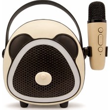 Pazard Crownwell Çocuklar Için Tasarımlı Taşınabilir Karaoke Hoparlör ve Mikrofon Seti -Ahşap Tripodlu - Bluetoothlu