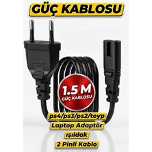 Derwell 1.5 Metre 1.5mt Ps5/ Ps4/ Ps3 / Xbox Series S-X Uyumlu 2 Pinli Güç Kablosu Teyp Fişi, Radyo Fişi, LED Tv Elektrik Fişi 2pin Güç Kablosu
