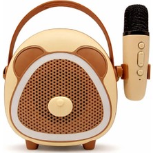 Pazard Crownwell Çocuklar Için Tasarımlı Taşınabilir Karaoke Hoparlör ve Mikrofon Seti -Ahşap Tripodlu - Bluetoothlu