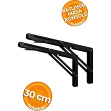 Hobidabi 30 cm Siyah 1 Takım Mandallı Katlanabilir Masa Konsolu - Aç Kapa Duvara Monte Katlanır L Raf Ayağı
