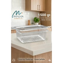 Merpak Ambalaj Plastik Saklama Kabı 1500 gr 50'Lİ Kapaklı Sızdırmaz Kap Şeffaf Kullan At Kase