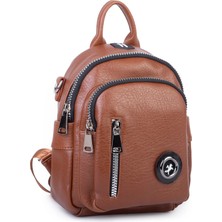 Nas Bag Kadın Dönüştürülebilir Sırt ve Omuz Çantası Şık Geniş Fermuarlı Çanta (24X31X14 Cm) Taba Victoria