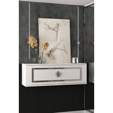Cantek Dizayn D7052-7052-D87-32 87CM Duvara Monte Tek Kapaklı Dresuar Beyaz-Gümüş