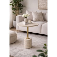 Zekmar Home Stone Modern Traverten Yan Sehpa Mat Gold Metal Ayaklı
